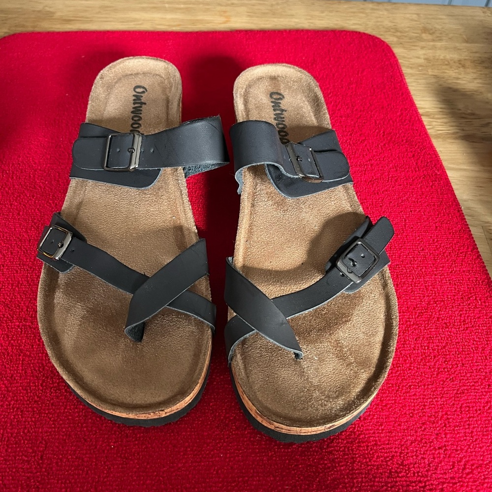 Oakwood leather Black Strappy Sandals